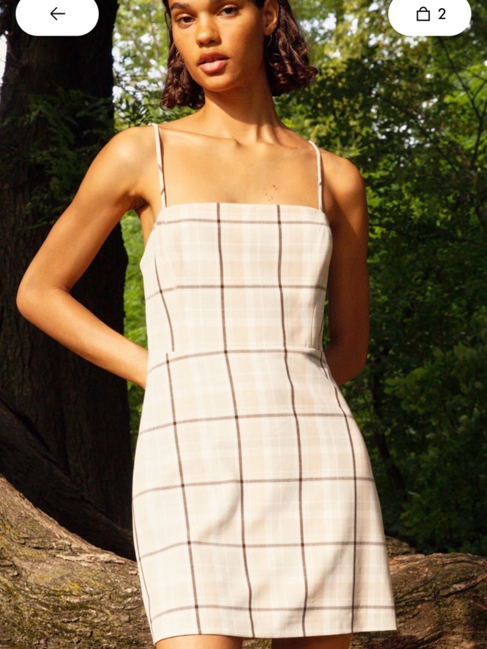Aritzia Wilfred Plaid Mini Dress in Cream and Brown